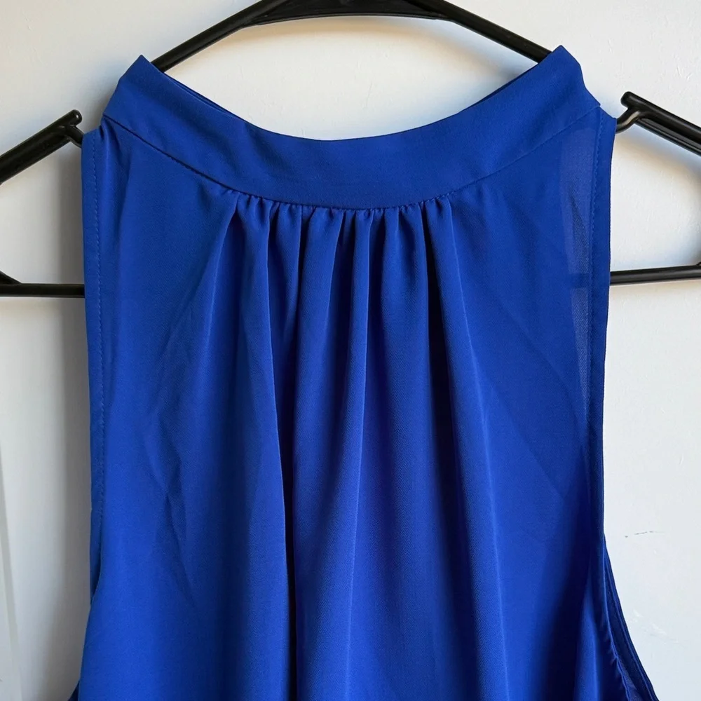 HALARA Royal Blue Keyhole Back Halter Plicated, Size Large - Picture 4 of 6